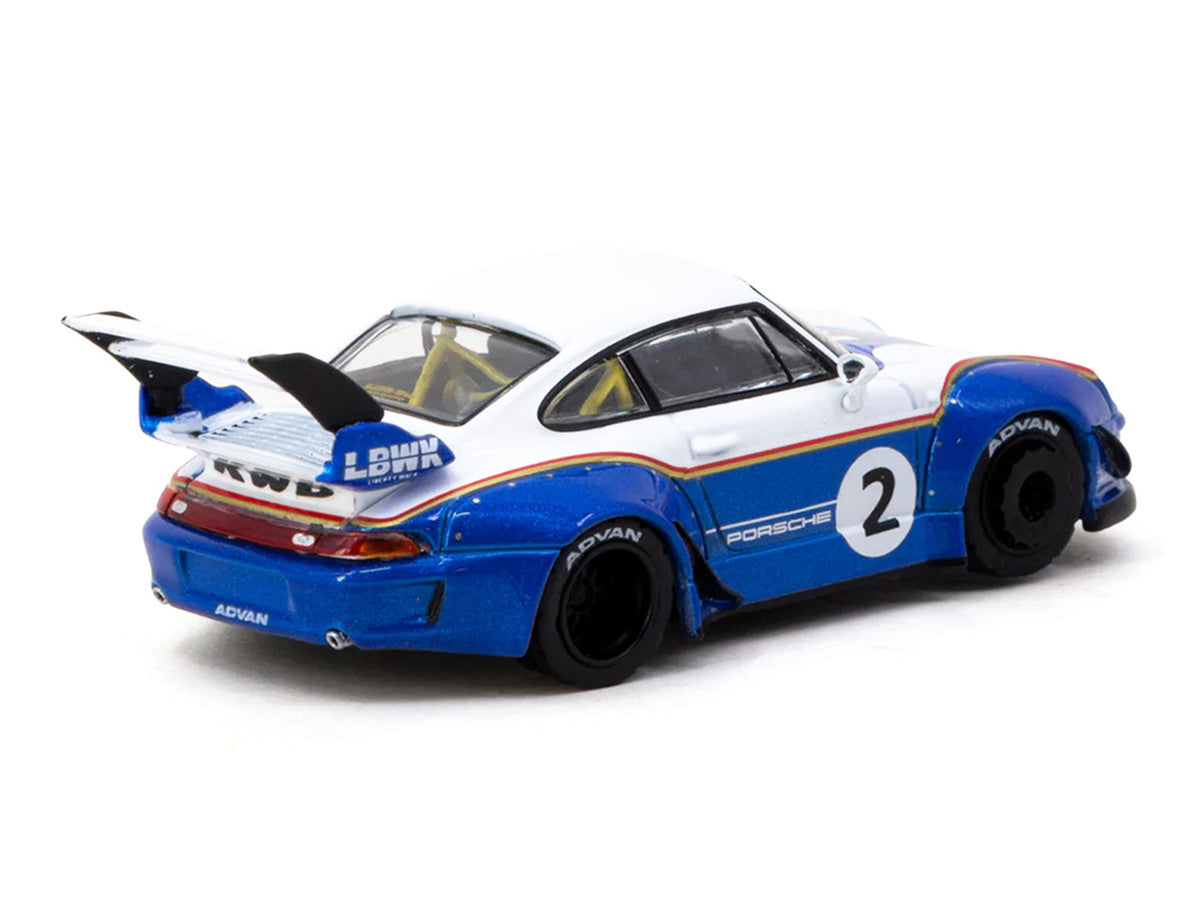 RWB 993 #2 "Liberty Walk" White and Blue Metallic with Container Packaging "Hobby64" Series 1/64 Diecast Model Car by Tarmac Works