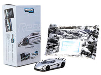 Koenigsegg Regera Silver Metallic with Blue Accents and Collectible Tarmac Cards "Global64" Series 1/64 Diecast Model Car by Tarmac Works