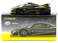 Pagani Huayra R Matt Black with Silver Accents and Yellow Stripes "Global64" Series 1/64 Diecast Model by Tarmac Works