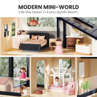 Sweet Family Gift Set: Black Dollhouse & Dollhouse Garage & Extra Dolls Set