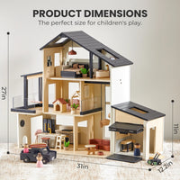 Sweet Family Gift Set: Black Dollhouse & Dollhouse Garage & Extra Dolls Set