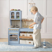 Tiny Land® Pretend Play Kitchen for Kids - Serenity Wooden Kitchen – Blue