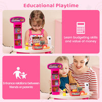 Supermarket Playset for Kids 76 PCS Pretend Play Grocery Store Set with Shopping Cart-Pink