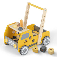 2-in-1 Wooden Baby Walker with Adjustable Speed and Bottom Storage-Yellow