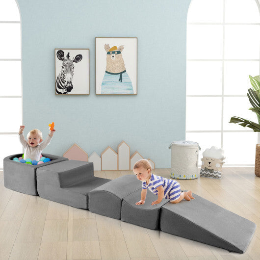 5-Piece Climb and Crawl Playset with Ball Pit for Kids-Multicolor
