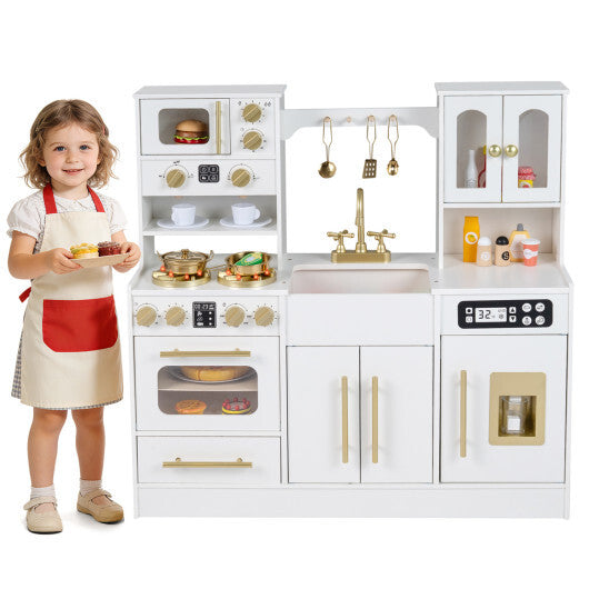Wooden Kids Kitchen Playset with Realistic Lights and Sounds-Black