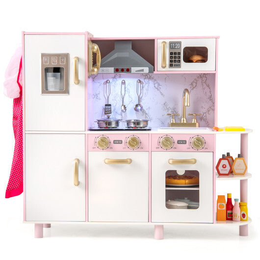 Wooden Kitchen Playset with Ice Maker and Sounds for Ages 3+-Pink-Pretend Toys-BIG FRENCHIES-LuxuryLifeWay Online Store