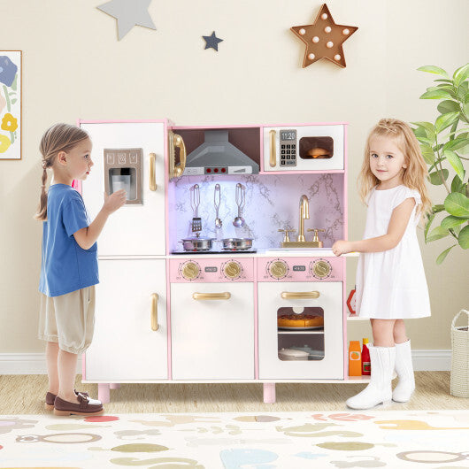 Wooden Kitchen Playset with Ice Maker and Sounds for Ages 3+-Pink-Pretend Toys-BIG FRENCHIES-LuxuryLifeWay Online Store