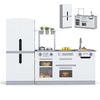 Wooden 2 Piece Kids Kitchen Playset with Fridge and Running Water-Gray
