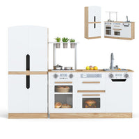 Wooden 2 Piece Kids Kitchen Playset with Fridge and Running Water-Gray