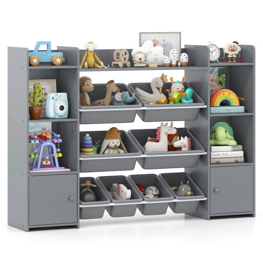 56 inch Large Toy Storage Organizer with 8 Removable Bins and Bookshelf-Pink
