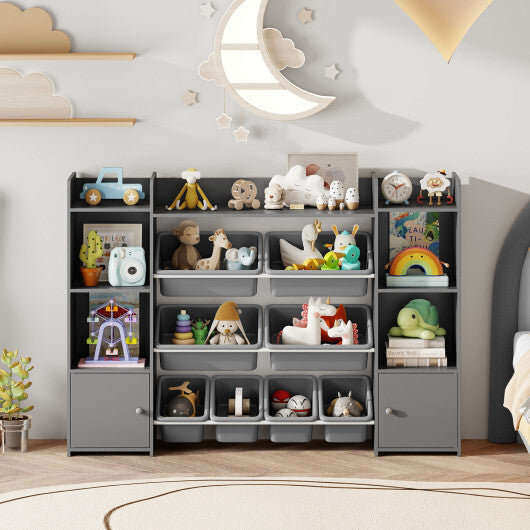 56 inch Large Toy Storage Organizer with 8 Removable Bins and Bookshelf-Pink