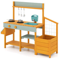 Costway Play Kitchen for Kids Wooden Toy Kitchen Playset Pretend Mud Kitchen-Yellow