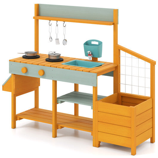 Costway Play Kitchen for Kids Wooden Toy Kitchen Playset Pretend Mud Kitchen-Yellow