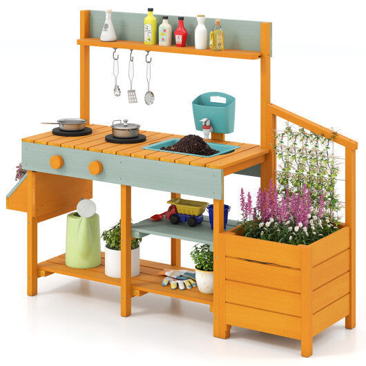 Costway Play Kitchen for Kids Wooden Toy Kitchen Playset Pretend Mud Kitchen-Yellow