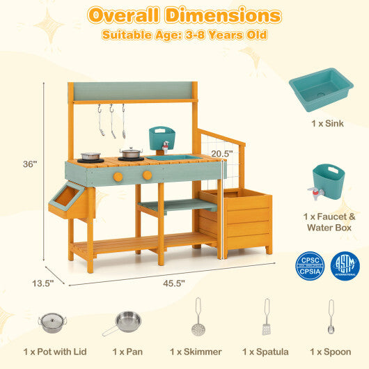 Costway Play Kitchen for Kids Wooden Toy Kitchen Playset Pretend Mud Kitchen-Yellow