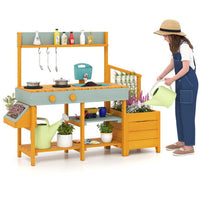 Costway Play Kitchen for Kids Wooden Toy Kitchen Playset Pretend Mud Kitchen-Yellow