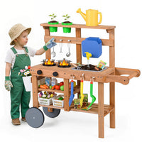 Kids Mud Kitchen with Water Tank and Sink and 15 Accessories for Ages 3+-Natural