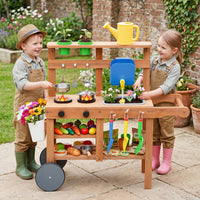 Kids Mud Kitchen with Water Tank and Sink and 15 Accessories for Ages 3+-Natural
