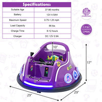 12V Electric Ride On Car with Remote Control and Flashing LED Lights-Purple