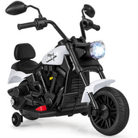 6V Kids Motorcycle with Headlight and Music and Training Wheels-White