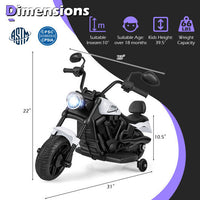 6V Kids Motorcycle with Headlight and Music and Training Wheels-White