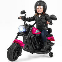 6V Kids Motorcycle with Headlight and Music and Training Wheels-White