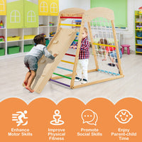 6-in-1 Jungle Gym Wooden Indoor Playground with Double-Sided Ramp and Monkey Bars-Multicolor