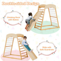 6-in-1 Jungle Gym Wooden Indoor Playground with Double-Sided Ramp and Monkey Bars-Multicolor