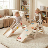 Triangle Set Foldable Kids Climbing Toys Panda-Themed Wood Montessori Climbing Set-Macaron