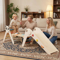 Triangle Set Foldable Kids Climbing Toys Panda-Themed Wood Montessori Climbing Set-Macaron