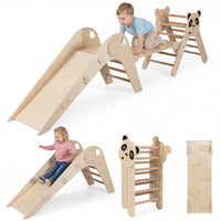 Triangle Set Foldable Kids Climbing Toys Panda-Themed Wood Montessori Climbing Set-Macaron