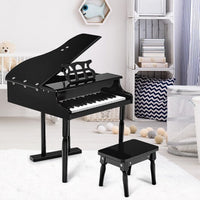 Musical Instrument Toy 30-Key Children Mini Grand Piano with Bench-Black - Color: Black