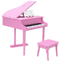 Musical Instrument Toy 30-Key Children Mini Grand Piano with Bench-Pink - Color: Pink