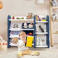 Kids Toy Storage Organizer with Bins and Multi-Layer Shelf for Bedroom Playroom -Blue - Color: Blue