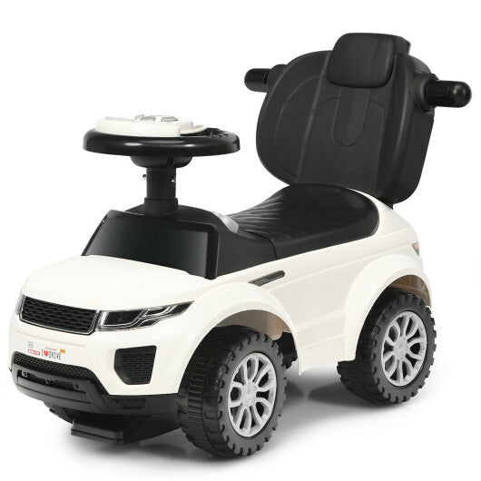 3 In 1 Ride on Push Car Toddler Stroller Sliding Car with Music-White - Color: White