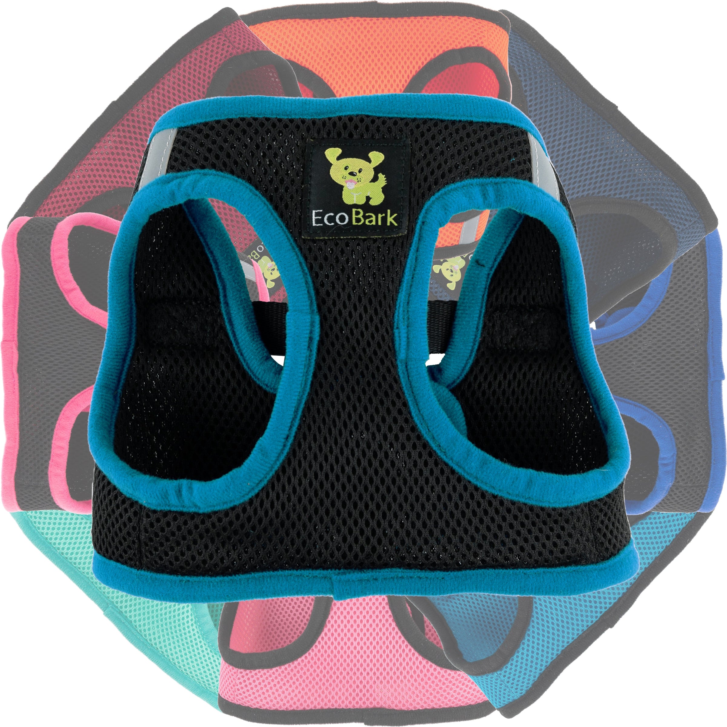 EcoBark Teal and Black Step In Dog Harness - Rapid Fastener Reflective Soft Mesh Vest Halter for Puppies and XXXS to Small Dogs - BIG FRENCHIES