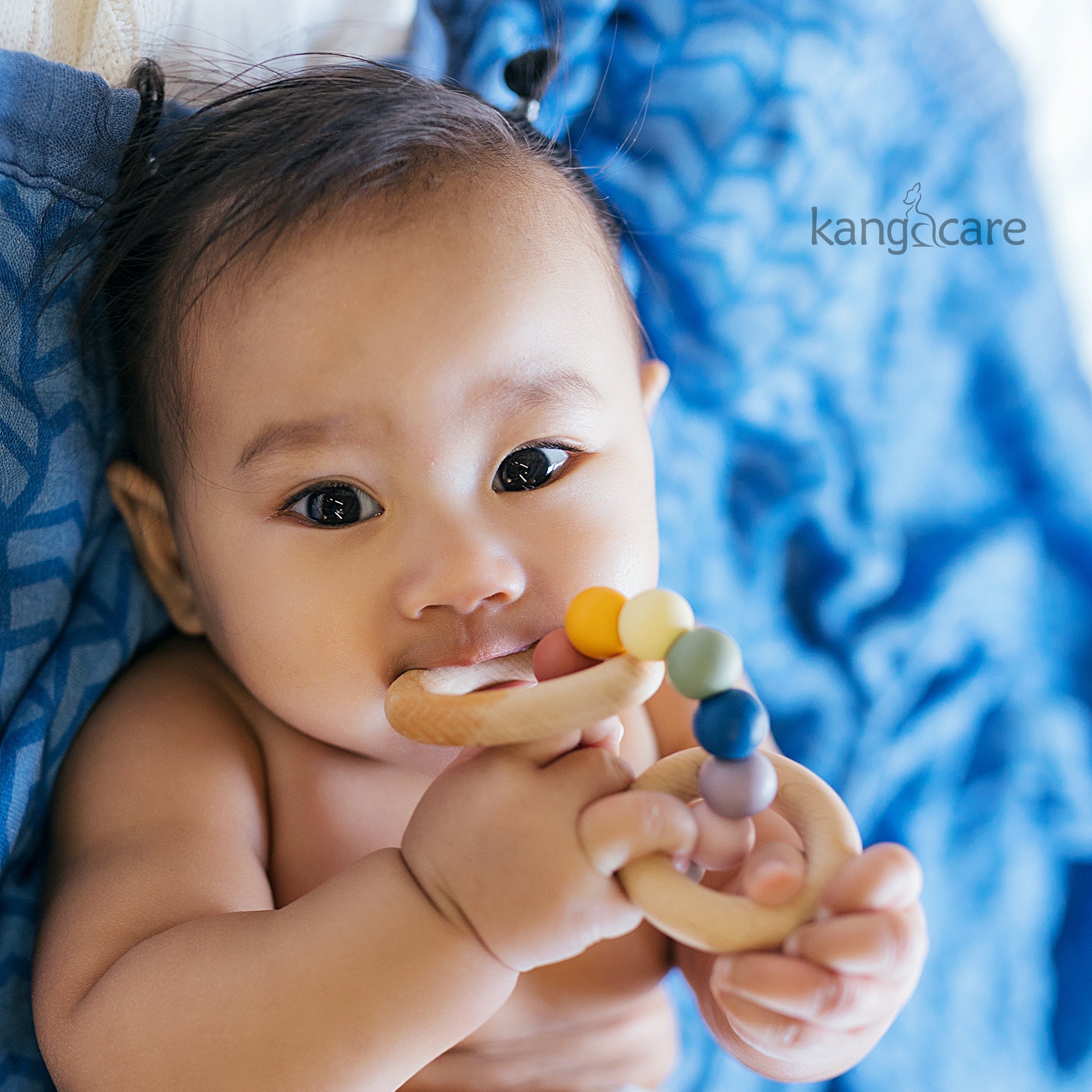 Kanga Care Silicone & Wood Teething Ring - Bubble - Rainbow