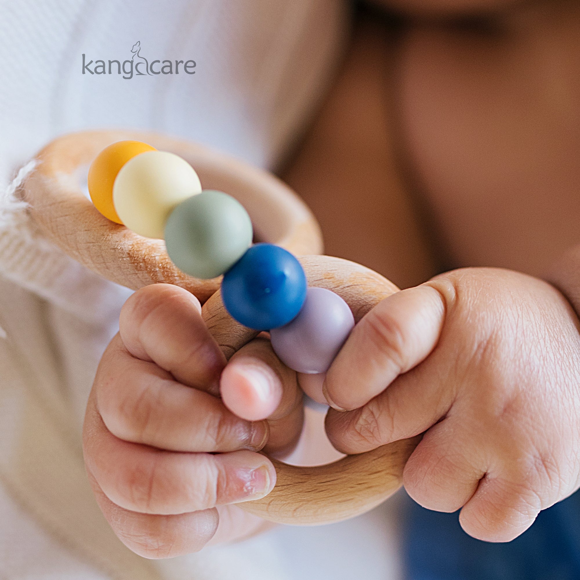 Kanga Care Silicone & Wood Teething Ring - Bubble - Rainbow