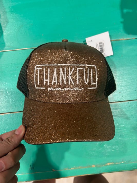 Thankful Mama Glitter Ponytail Cap - BIG FRENCHIES