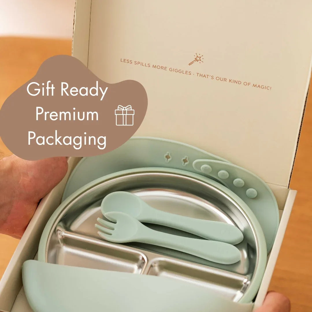 Stainless Steel Baby Feeding Set 6+ Months- Sage Green - BIG FRENCHIES