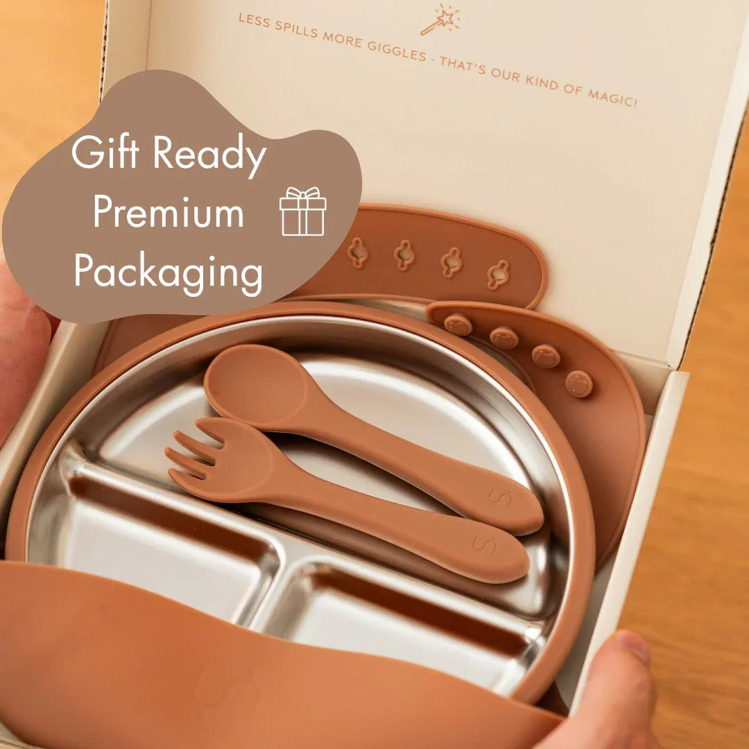 Stainless Steel Baby Feeding Set 6+ Months - Mocha Mousse - BIG FRENCHIES
