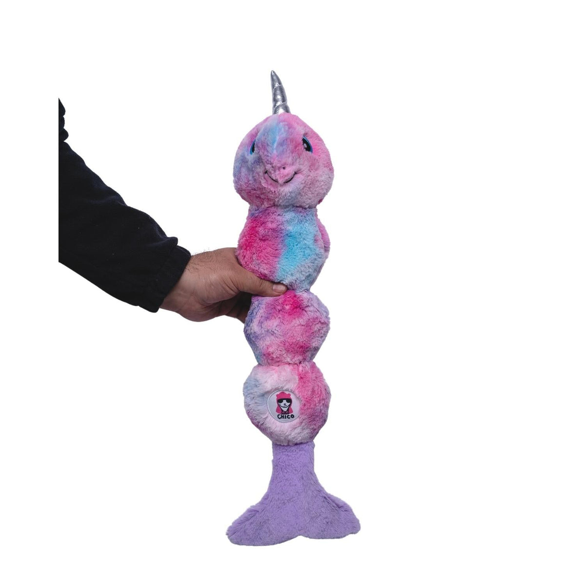 Tie Dye Skinny Narwhal Magical Creature Plush Dog Toy – with Squeaker & Crinkle Paper for Fun Play - BIG FRENCHIES