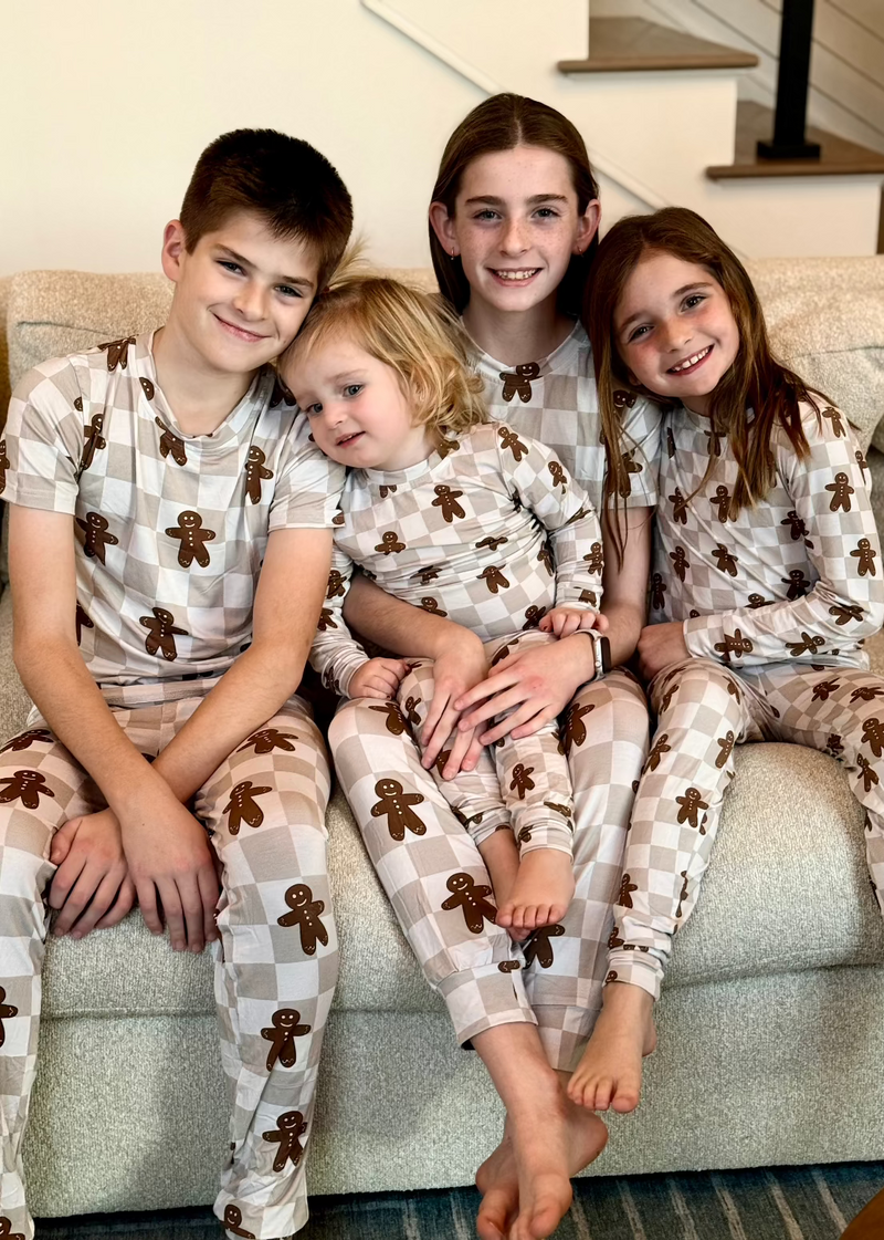 Bamboo Toddler & Kids Christmas Pajamas | Matching Family Holiday Set - Gingerbread - BIG FRENCHIES