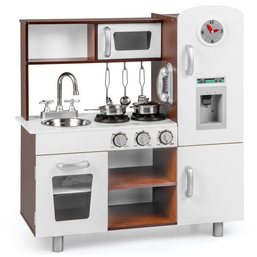 Kids Kitchen Playset with Realistic Sounds and Lights-Brown & White - BIG FRENCHIES