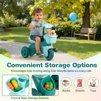 Toddler Tricycle with Limited Steering with Front Baskets and Bell
