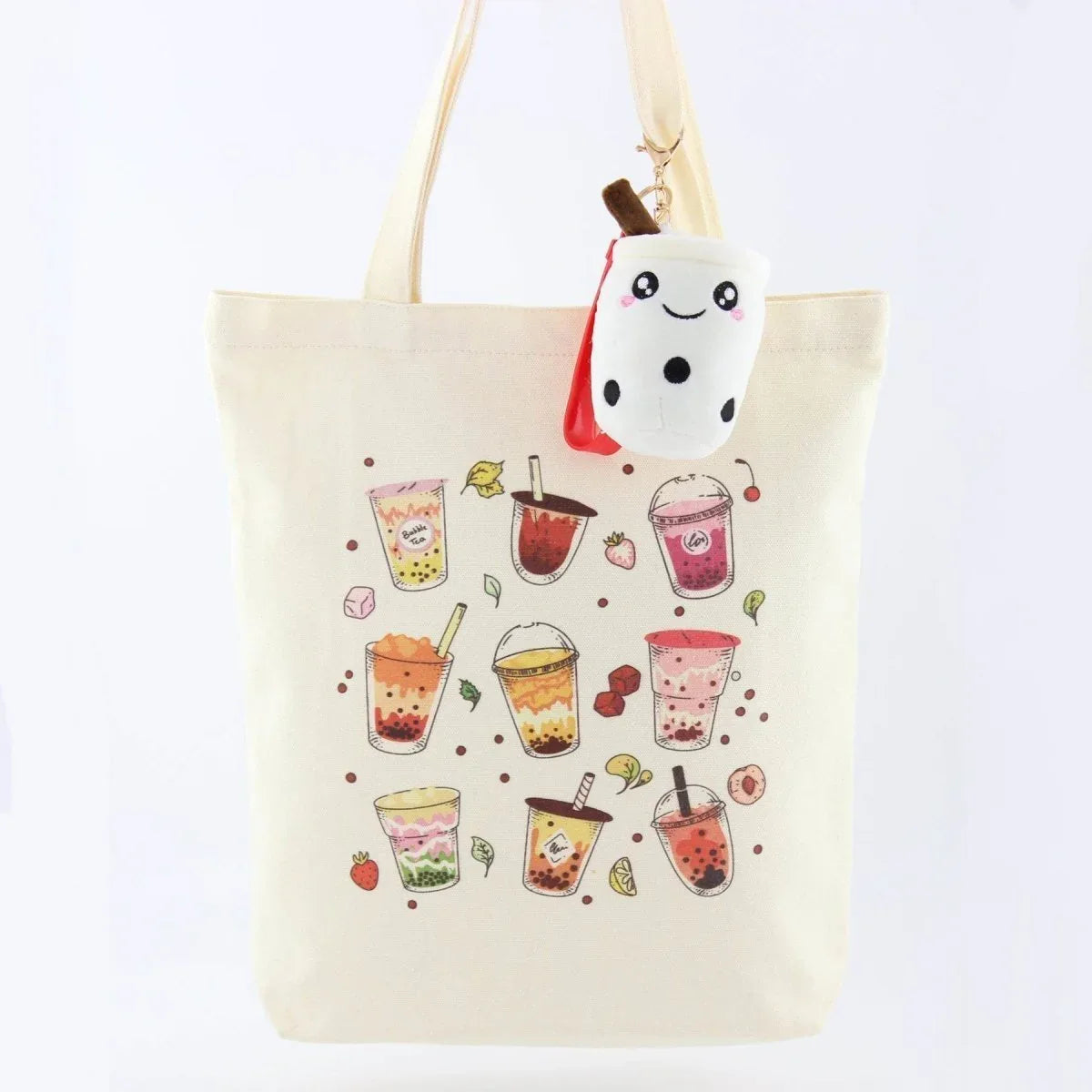 Boba Tea Tote Bag – Cream Canvas with Keychain & Enamel Pin - BIG FRENCHIES