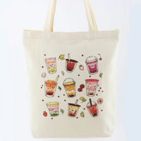 Boba Tea Tote Bag – Cream Canvas with Keychain & Enamel Pin - BIG FRENCHIES