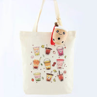 Boba Tea Tote Bag – Cream Canvas with Keychain & Enamel Pin - BIG FRENCHIES