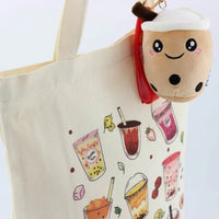 Boba Tea Tote Bag – Cream Canvas with Keychain & Enamel Pin - BIG FRENCHIES